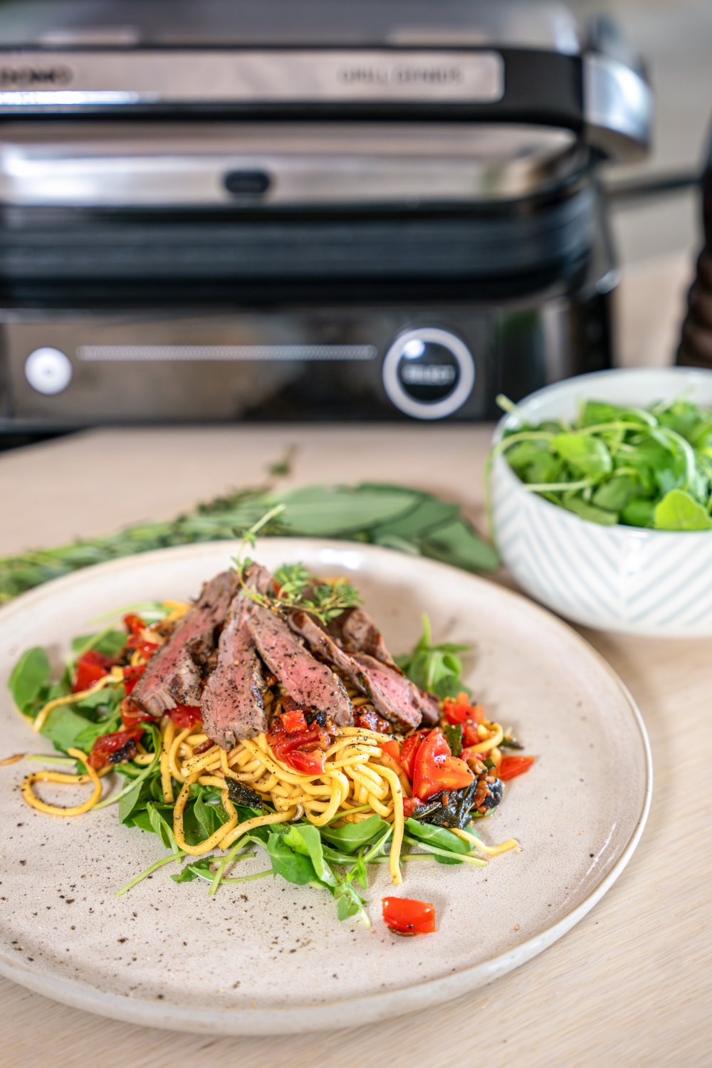 Tagliatelle met gegrilde steak