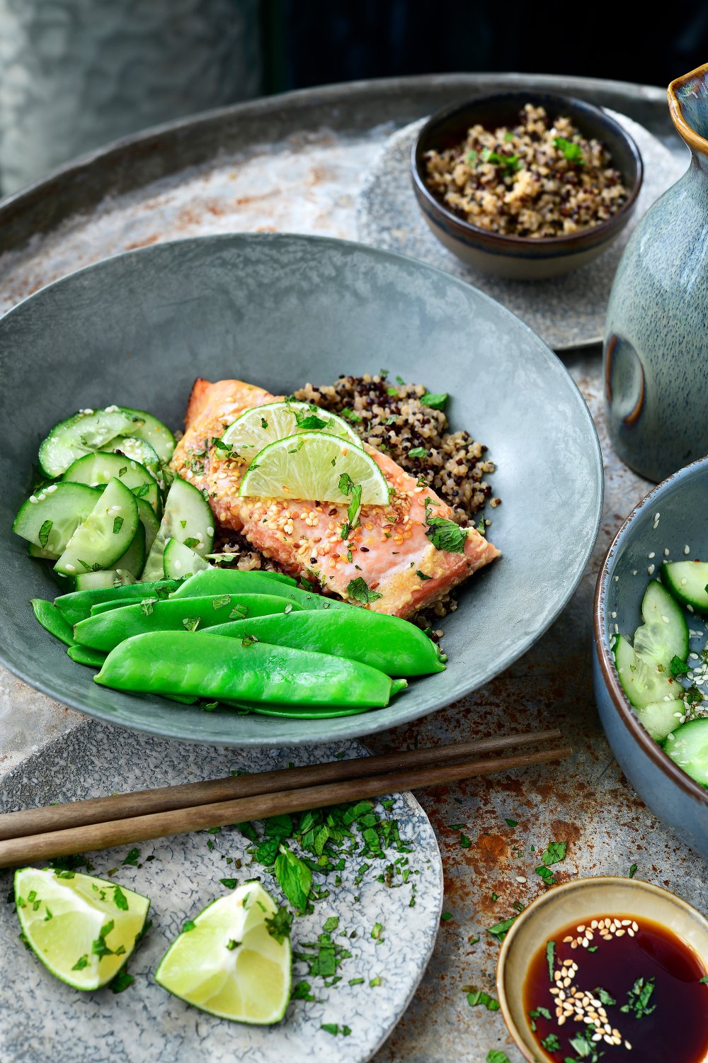 Zalm met misomarinade en quinoa