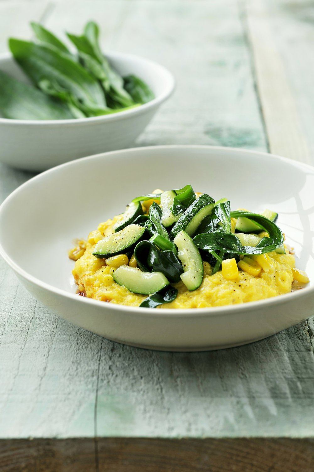 Polenta met courgettes en lamsoor