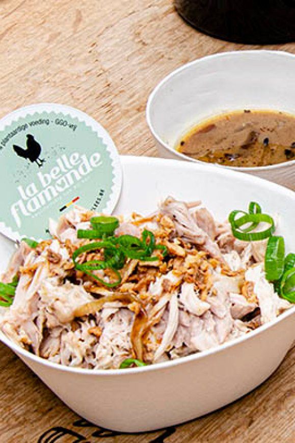 Pulled chicken met koolrabislaatje