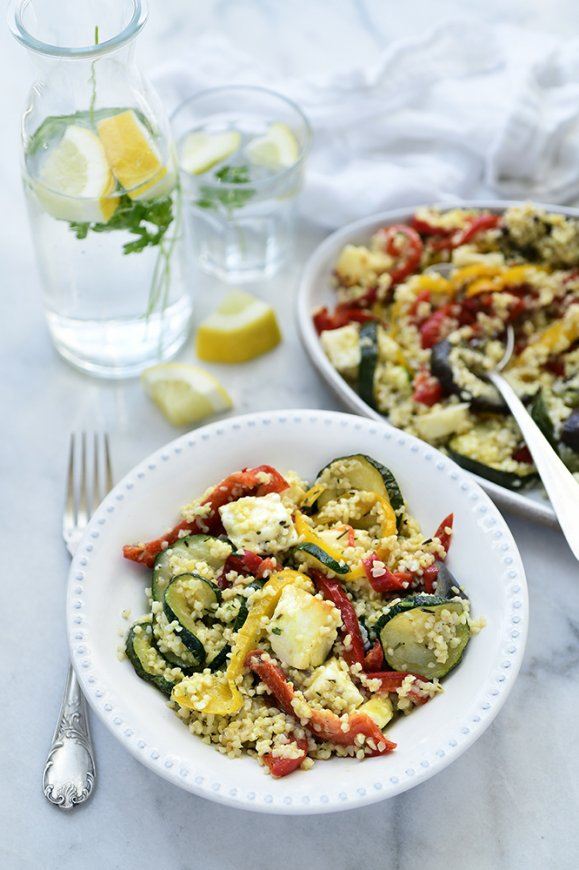 Bulgursalade met gegrilde groentjes en halloumi