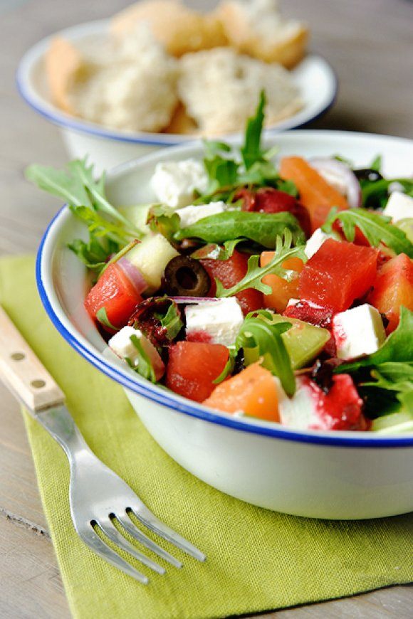 Frisse salade met meloen en feta