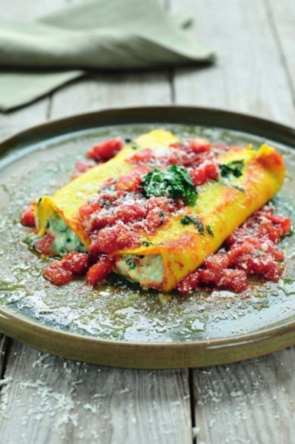 Cannelloni gevuld met ricotta en spinazie