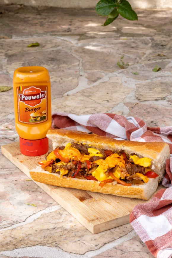 Messy Philly cheese steak