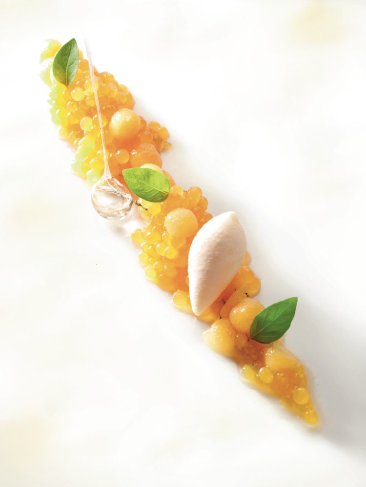 Sorbet van meloen met gemarineerde meloenballetjes